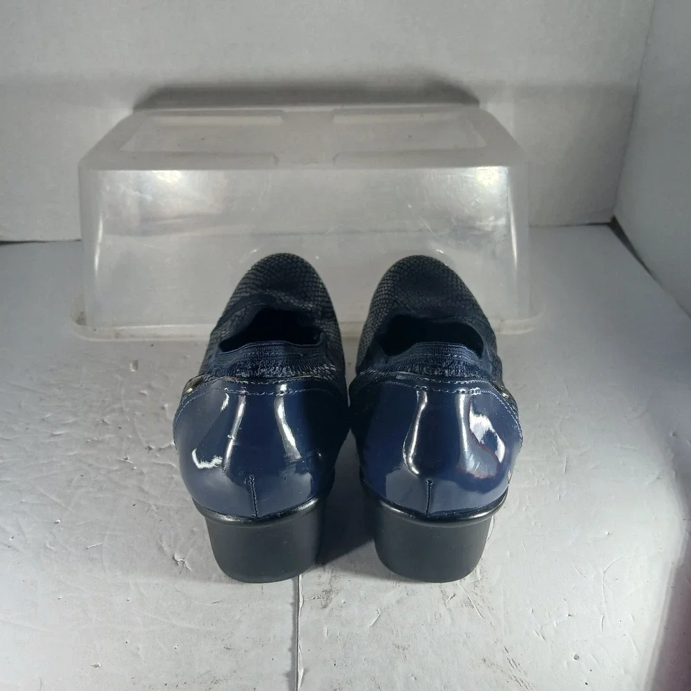 Anne Klein Sport Drestyn Wedge Pumps 8M Navy Blue Snakeskin Patent Professional
